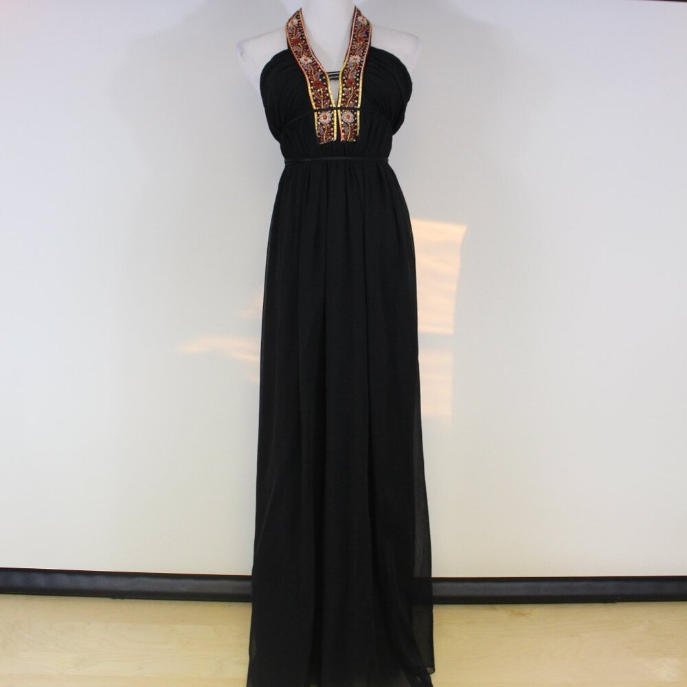 ABS Essentials by Allen‎ Schwartz Beaded Halter Maxi Dress Black Size 8